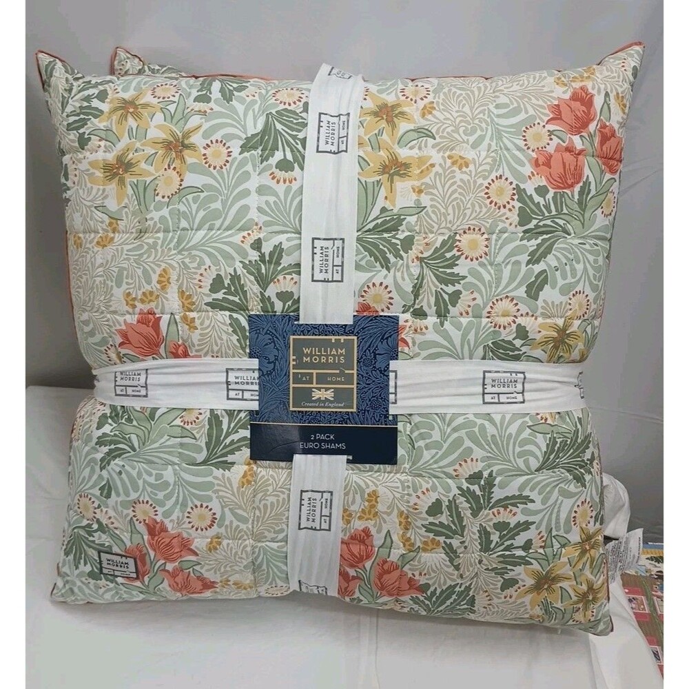 WILLIAM MORRIS BOWER SAGE 2 EURO PILLOW SHAMS SET with INSERTS NEW